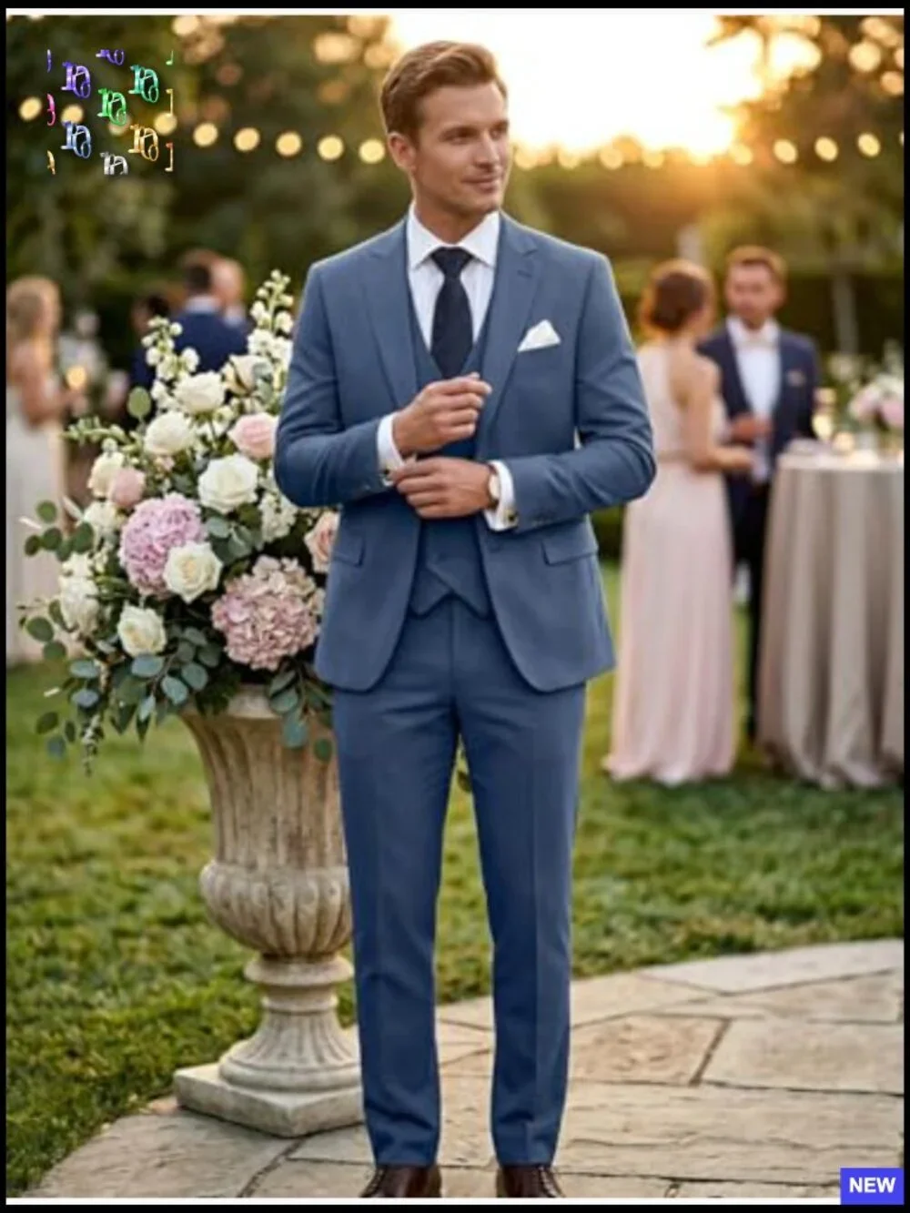 Slim Fit 3-Piece Suit Set Double Breasted Blazer Vest Pants Business Formal